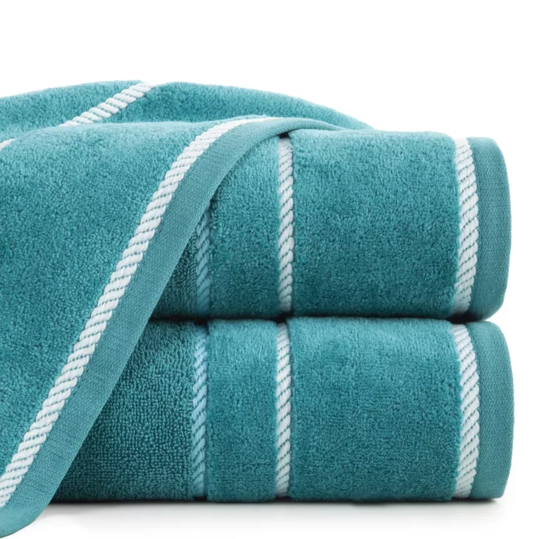 Ręcznik kąpielowy 70x140 cm bawełniany kolor ciemnoturkusowy z welwetową bordiurą i kontrastującymi paseczkami 500 g/m2 NEL