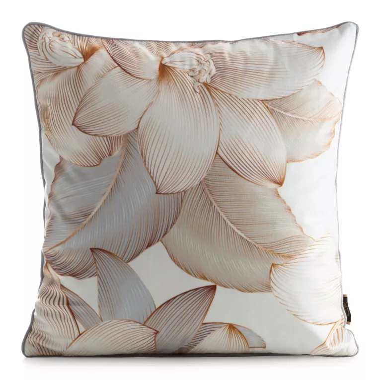 Poszewka na poduszkę 45x45 cm welwetowa, złoto beżowa zdobiona nadrukiem kwiatów VELVET 197 Eurofirany Premium