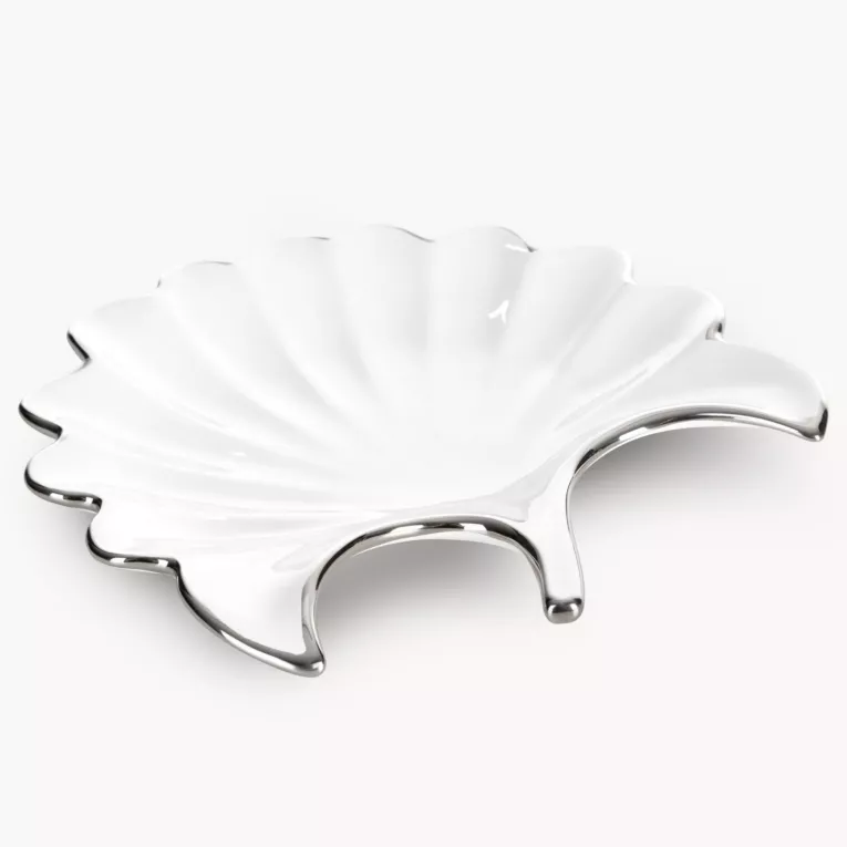 Patera ceramiczna biało-srebrna  w kształcie liścia 25x25x4 cm ABBI