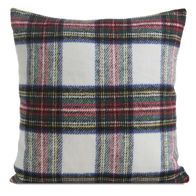 Poszewka na poduszkę świąteczna 45x45 cm kremowo, czerwona zdobiona szkocką kratą