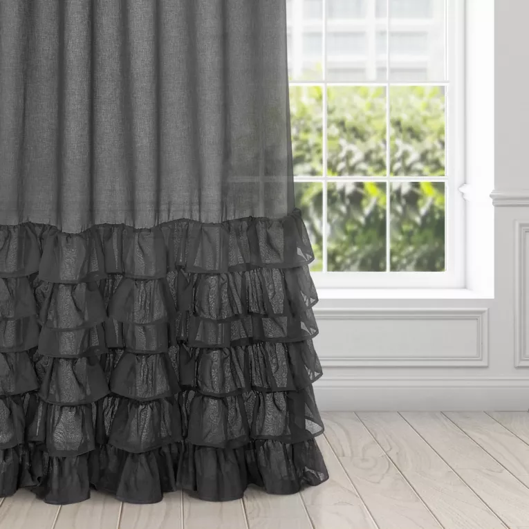 Firana czarna z falbanami 140x250 cm taśma DOLLY DIVA LINE