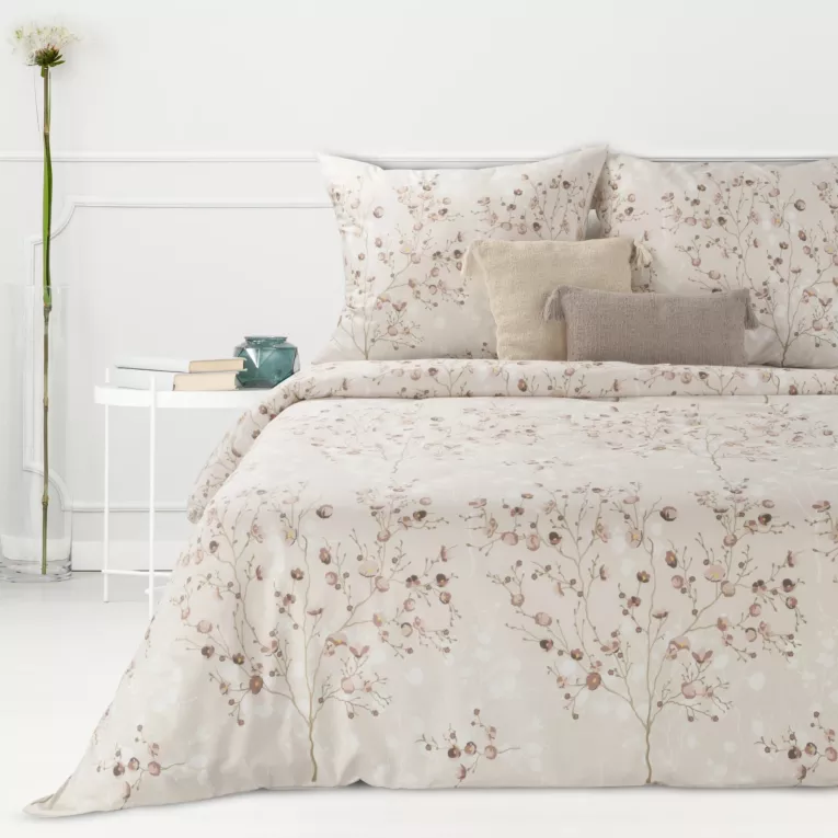 Pościel 140x200 cm bawełniana kolor beżowy, jasnobrązowy z motywem kwiatowym SARA 15