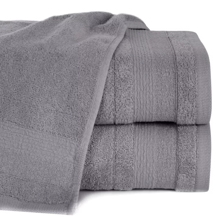 Ręcznik kąpielowy 50x90 cm bawełniany kolor srebrny w pasy przetykany błyszczącą nicią 500 g/m2 APRIL