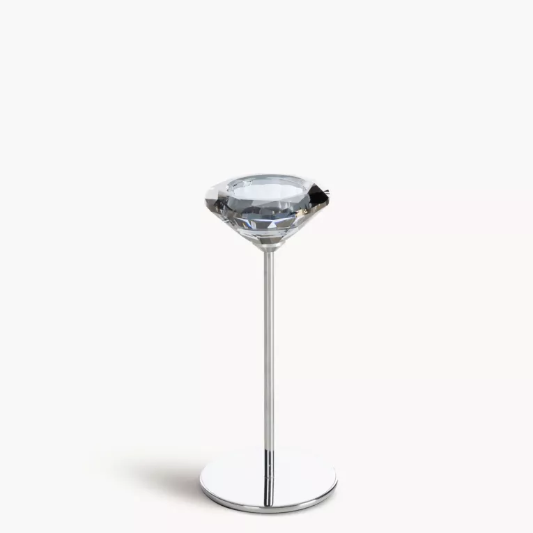 Świecznik dekoracyjny srebrno, grafitowy o szklanej diamentowej formie średnica 8x18 cm ANIKA