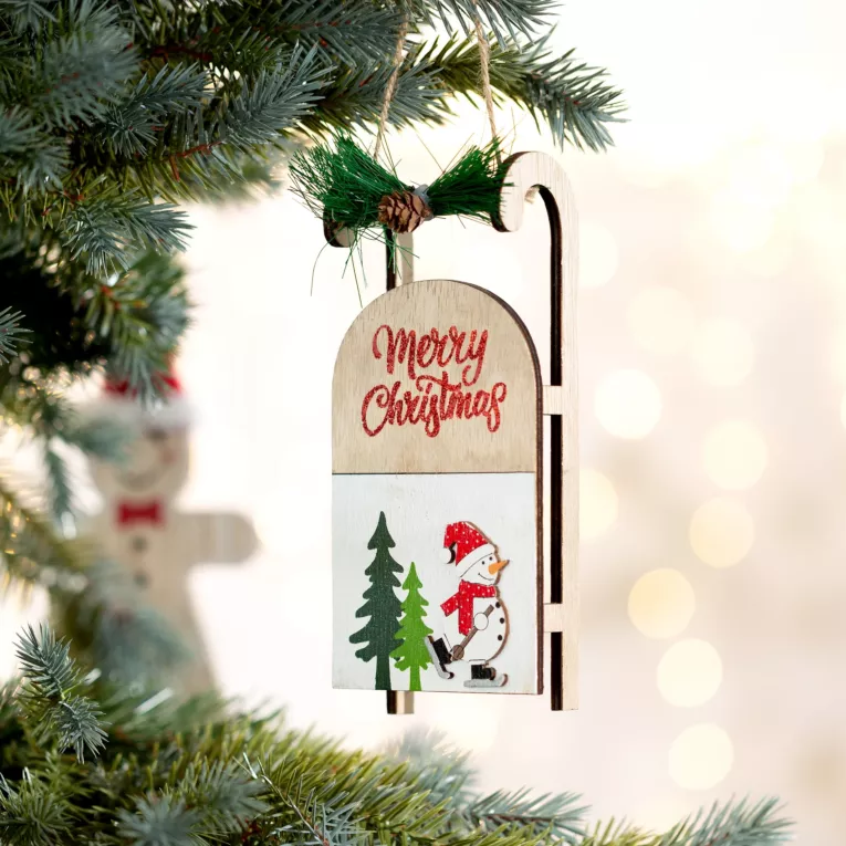 Ozdoba choinkowa w kształcie sanek w stylu eko