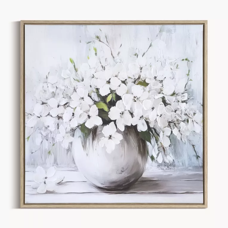 Obraz biały, jasnopopielaty drukowany na płótnie z motywem kwiatów 50x50 cm