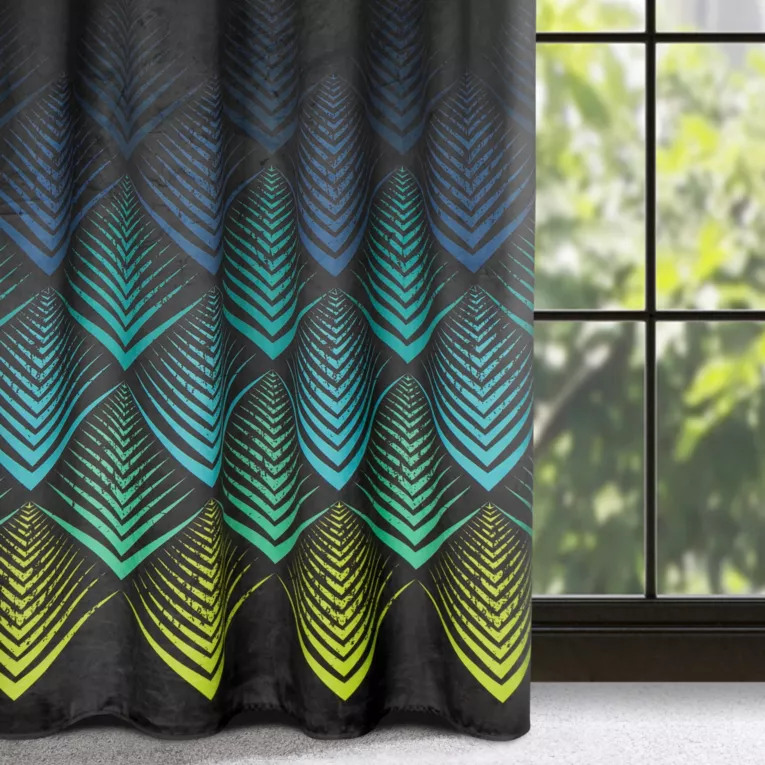 Zasłona welwetowa czarno, turkusowa z wzorem geometrycznym 140x270 cm taśma - ANGELINA