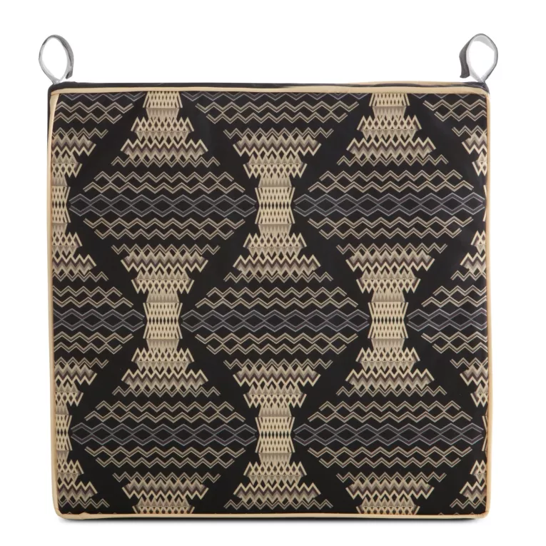 Poduszka na krzesło 42 x 42 x 4 cm cm  wodoodporna czarno, beżowa z motywem geometrycznym GARDEN