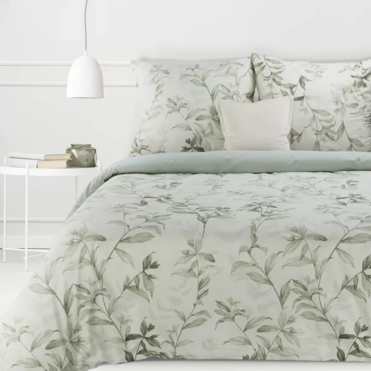 Pościel 160x200 cm bawełniana kolor jasnozielony, zielony z wzorem botanicznym SARA 24
