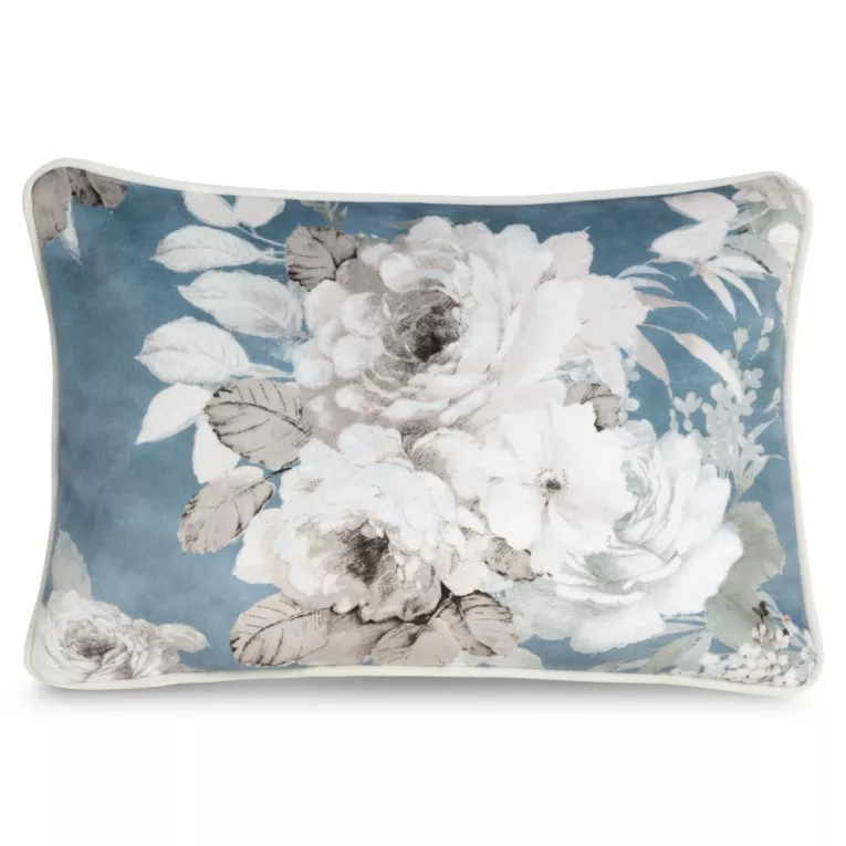 Poduszka GINEBRA z welwetu z nadrukiem kwiatów i wypustką na brzegach, posiada wypełnienie