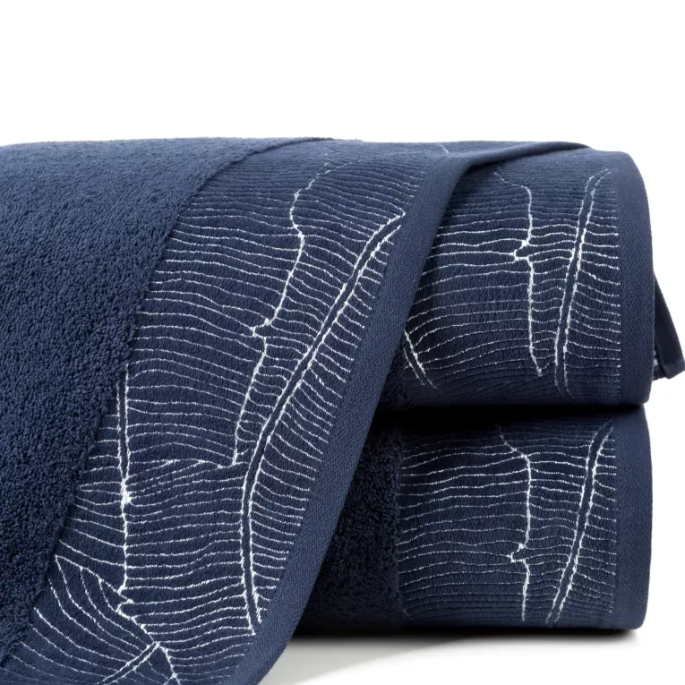 Ręcznik kąpielowy 50x90 cm bawełniany kolor granatowy z ozdobną bordiurą 485 g/m2 METALIC