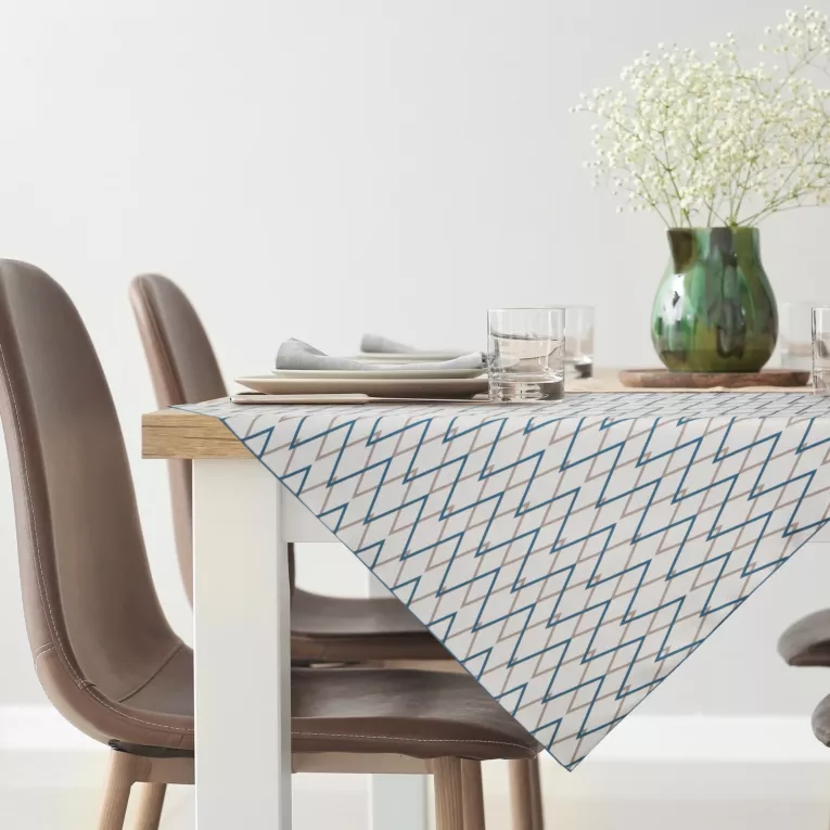 Bieżnik na stół naturalno, ciemnoturkusowy 85x85 cm INES z nadrukowanym motywem geometrycznym