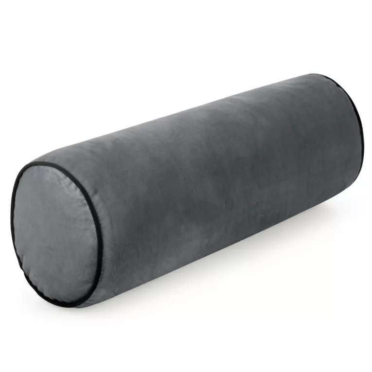 Poduszka dekoracyjna wałek 15 x 45 cm welwetowa stalowa zdobiony kontrastującą lamówką GAJA