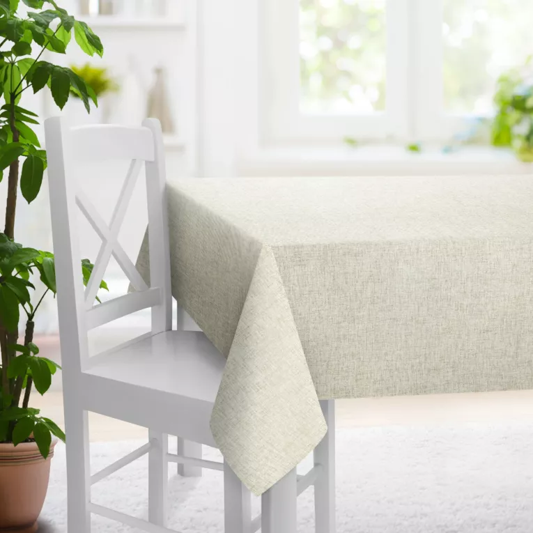 Obrus szyty naturalny z tkaniny w stylu eko o luźnym splocie z efektem melanżu