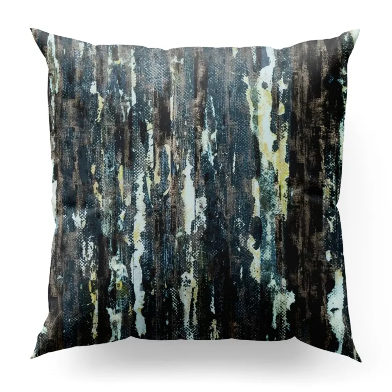 Poszewka szyta granatowo czarna miękka, welwetowa, z przecieranym wzorem i błyszczącym złocistym nadrukiem