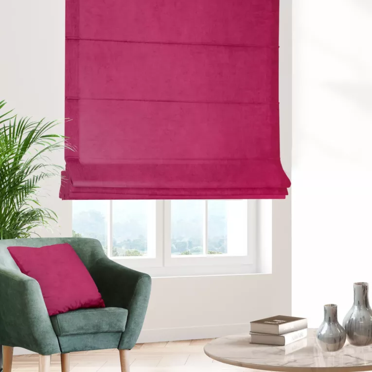 Roleta rzymska ENYA amarantowa z miękkiej półmatowej tkaniny welwetowej