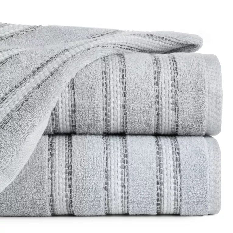 Ręcznik kąpielowy 70x140 cm bawełniany kolor popielaty z bordiurą w paski 500 g/m2 SELENA