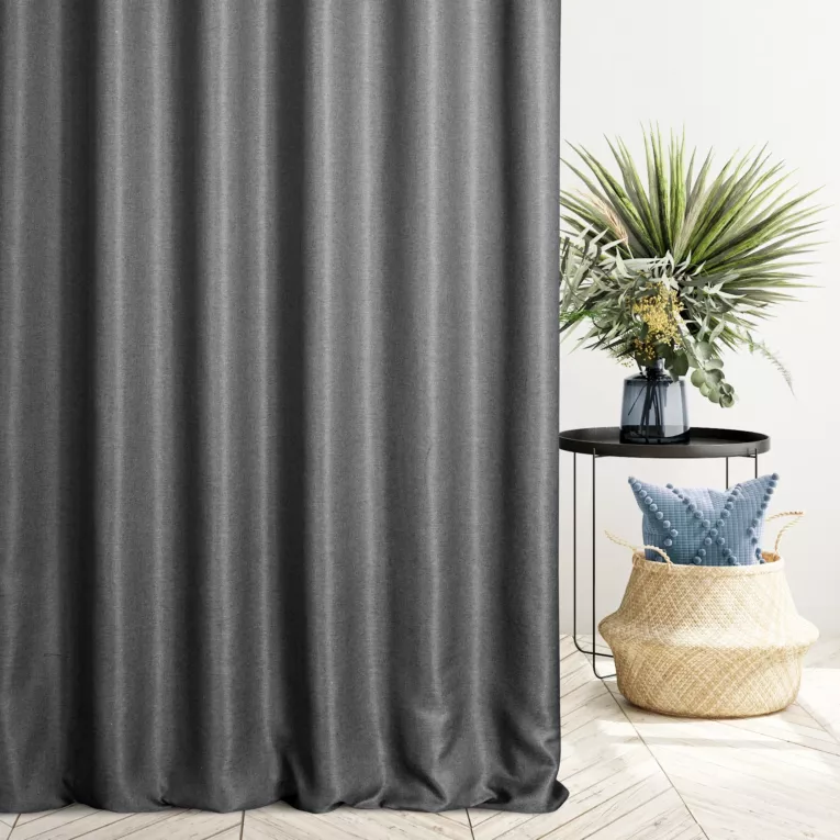 Zasłona szyta na taśmie 5 cm stalowa z tkaniny typu dimout o średnim stopniu zaciemnienia