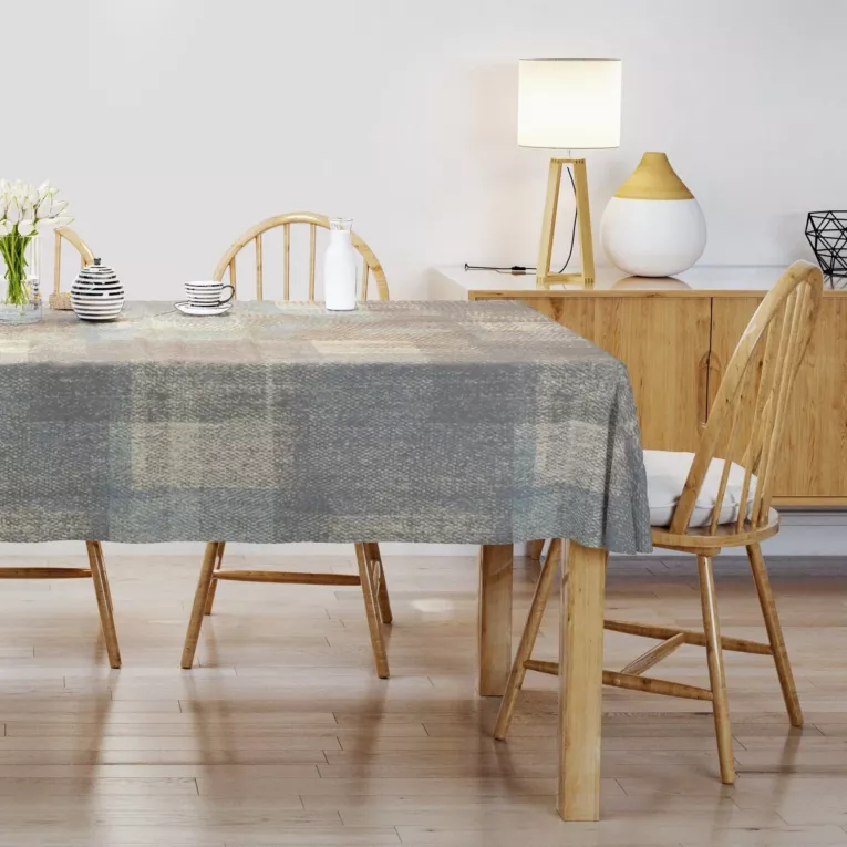 Obrus szyty grafitowo złoty z tkaniny w elegancki wzór przetykany błyszczącą nicią Italissima Eva Minge