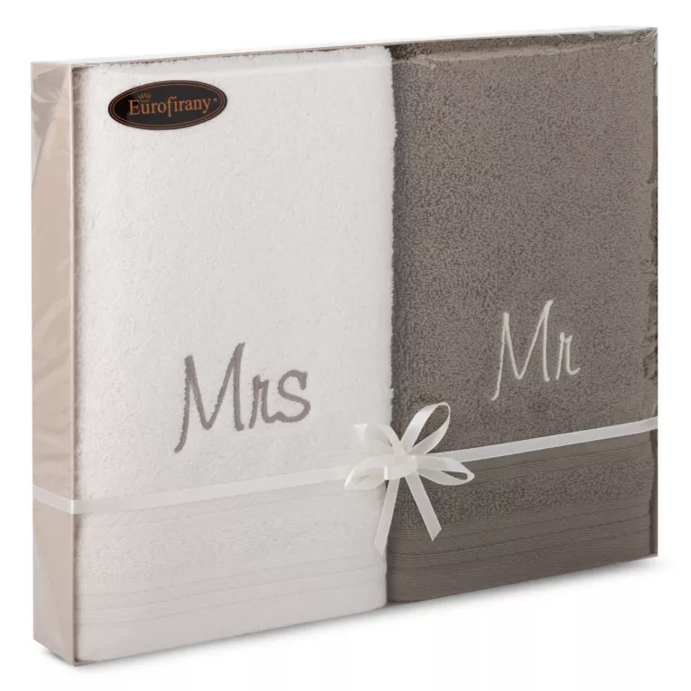 Zestaw ręczników bawełnianych na prezent 2 szt 50x90 cm kolor kremowy, oliwkowy w kartonowym opakowaniu