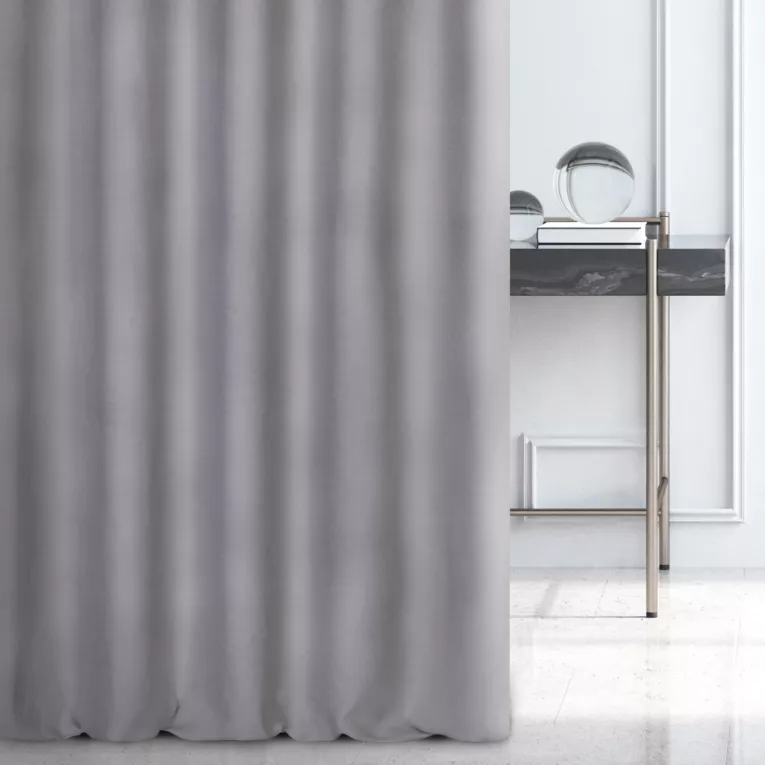 Zasłona szyta na taśmie 5 cm jasnoszara o naturalnym, gęstym splocie w stylu eko