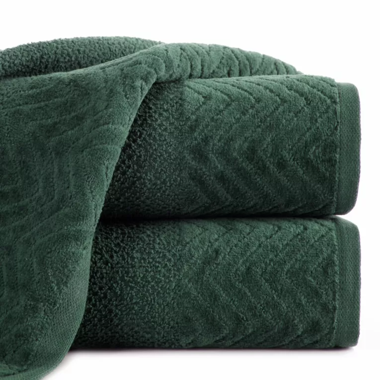 Ręcznik do rąk 30x50 cm bawełniany kolor zielony o ryżowej strukturze z welwetową bordiurą 500 g/m2 LOREN