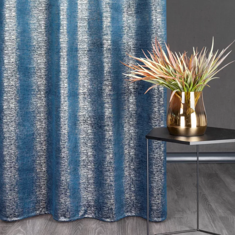 Zasłona granatowo, złocista z lśniącą przecierką z welwetu 140x250 cm przelotka MABEL