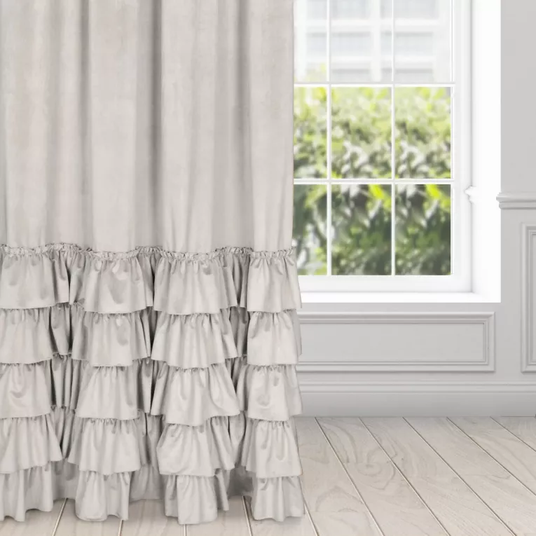 Zasłona welwetowa jasnobeżowa zdobiona falbanami 130x270 cm taśma - CHARLOTTE