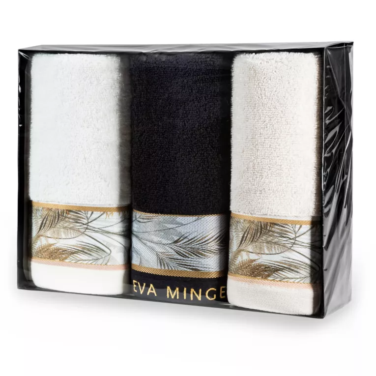 Zestaw ręczników bawełnianych na prezent 3 szt 30x50 cm kolor czarny, jasnobeżowy kolekcji Eva Minge
