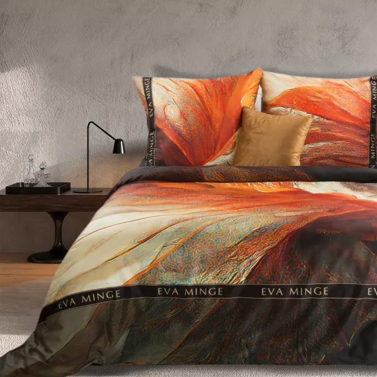 Pościel 220x200 cm z makosatyny bawełnianej kolor pomarańczowy, brązowy z designerskim wzorem STELLA Eva Minge