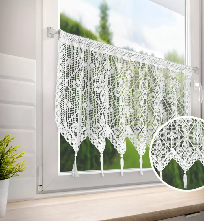 Zazdrostka ażurowa  w stylu boho z ozdobnymi chwostami 150x60 cm tunel MARTHA