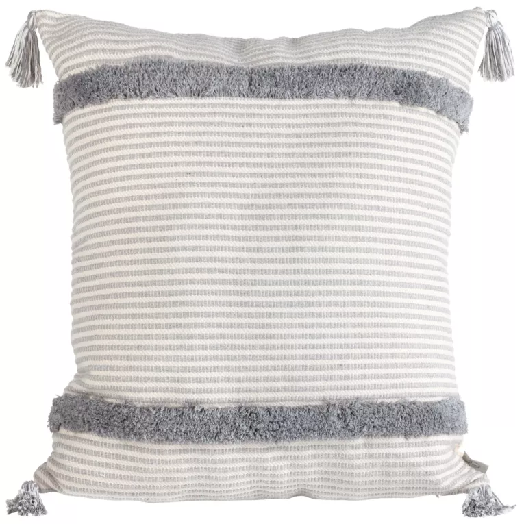 TERRA COLLECTION Poszewka PALERMO  z grubej tkaniny bawełnianej zdobiona puszystymi pasami i chwostami na rogach