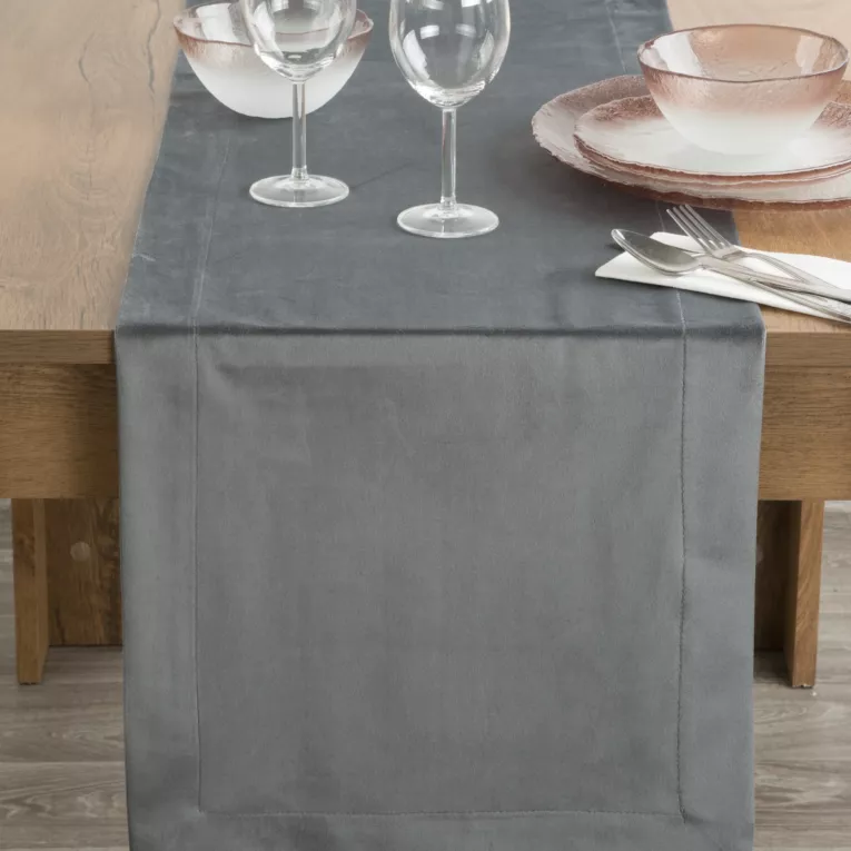 Bieżnik na stół stalowy 40x140 cm welwetowy MELINDA z ozdobną listwą