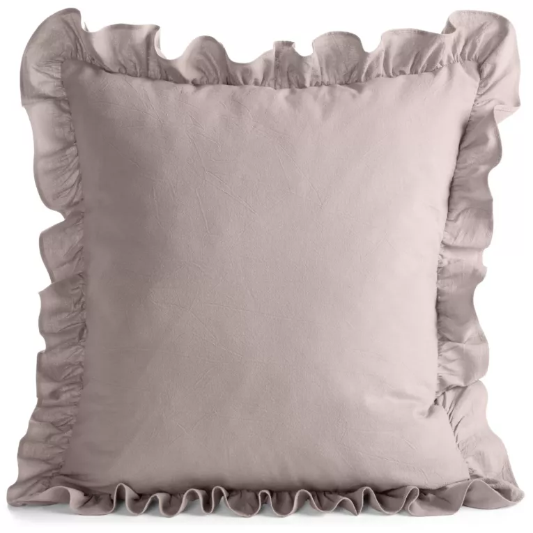Poszewka na poduszkę 45x45 cm bawełniana z ozdobną falbanką pudrowa