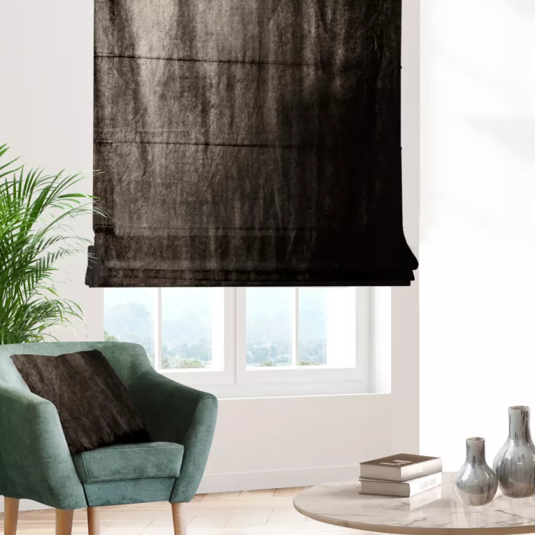 Roleta rzymska SAFARI brązowa z miękkiej welwetowej tkaniny z połyskiem