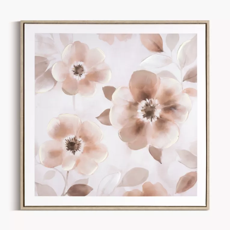 Obraz pudrowo, kremowy nadruk na płótnie w kwiaty 60x60 cm