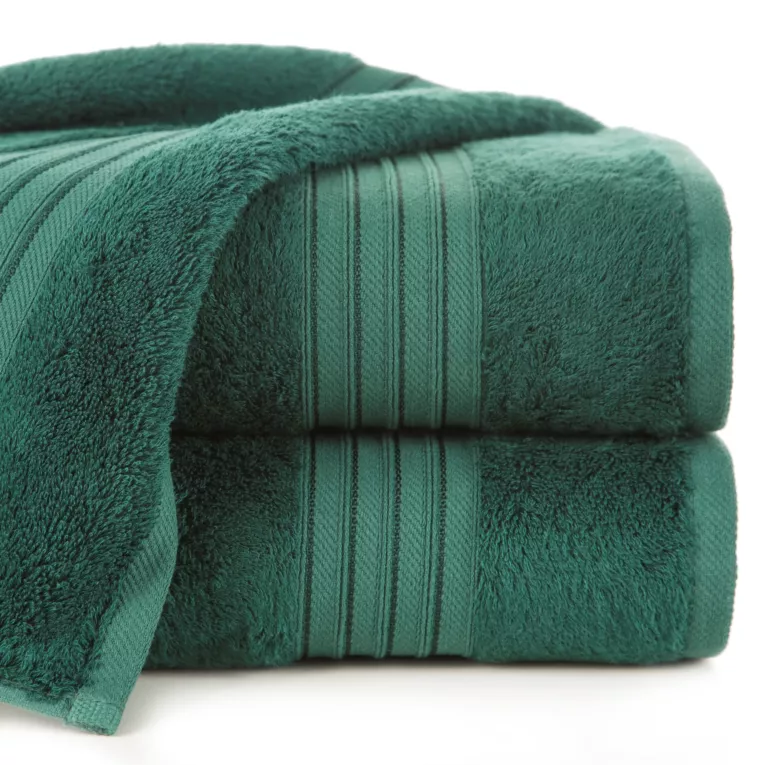 Ręcznik kąpielowy 70x140 cm bawełniany kolor ciemnozielony zdobiony bordiura w paski 550 g/m2 AURA