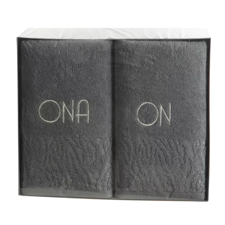 Zestaw ręczników bawełnianych na prezent 2 szt 70x140 cm kolor grafitowy z haftem ONA ON