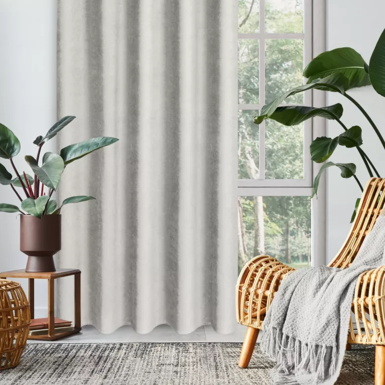 Zasłona jasnoszara z tkaniny welurowej 200x260 cm szerokość po zmarszczeniu fala 1:2 Dora