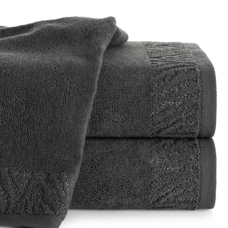 Ręcznik do rąk 30x50 cm bawełniany kolor stalowy z ozdobną błyszczącą bordiurą 500 g/m2 MARGO