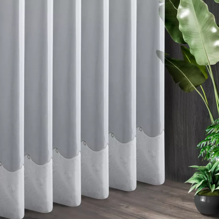 Tkanina firanowa z woalu zakończona wzorem Kornelia podwójnym podwinięciem i ozdobnym haftem