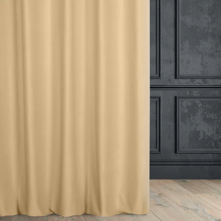 Zasłona szyta na taśmie 5 cm złoto jasnobeżowa z miękkiej półmatowej tkaniny welwetowej
