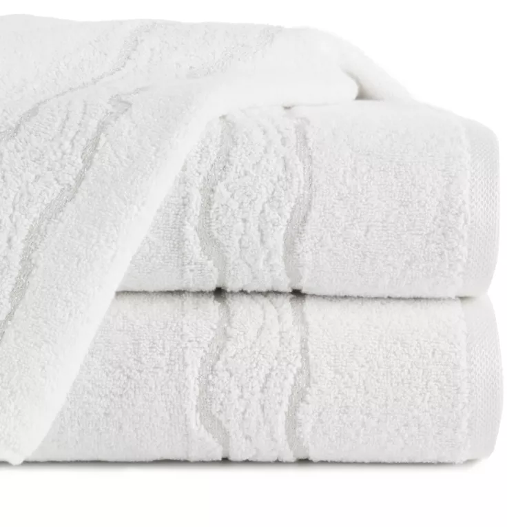 Ręcznik do rąk 30x50 cm bawełniany kolor biały zdobiony bordiurą z błyszczącym wzorem 500 g/m2 KARIN