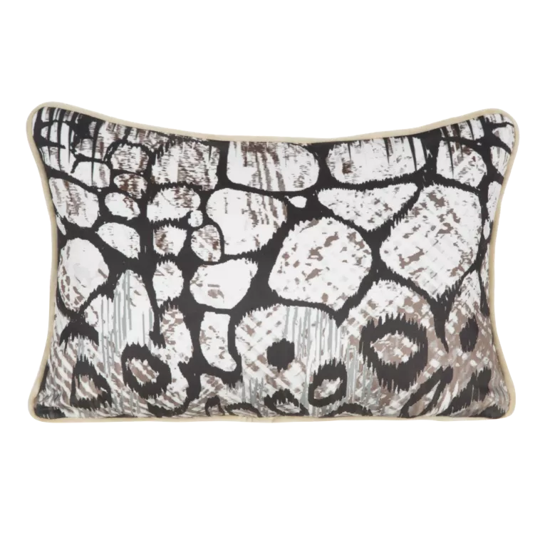 Poszewka na poduszkę 30 x 45 cm welwetowa czarno, biała z designerskim nadrukiem i wypustką na brzegach EWA MINGE