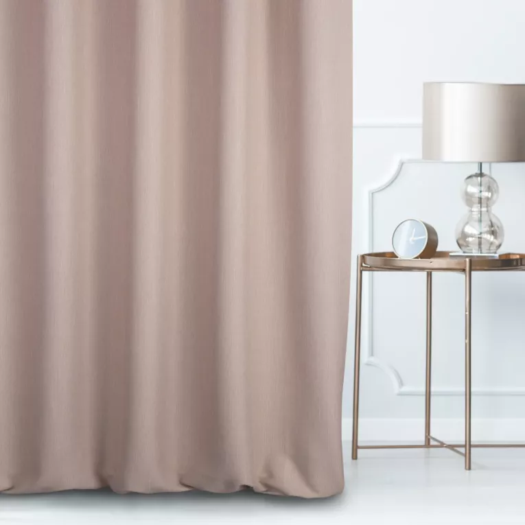 Zasłona szyta na flexach STYLE pudrowo różowa o naturalnym charakterze, z widocznym, ozdobnym splotem