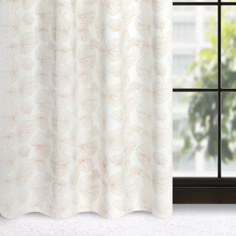 Zasłona biało, złota ze wzorem liści, zaciemniająca 140x250 cm przelotka - MARIGOLD