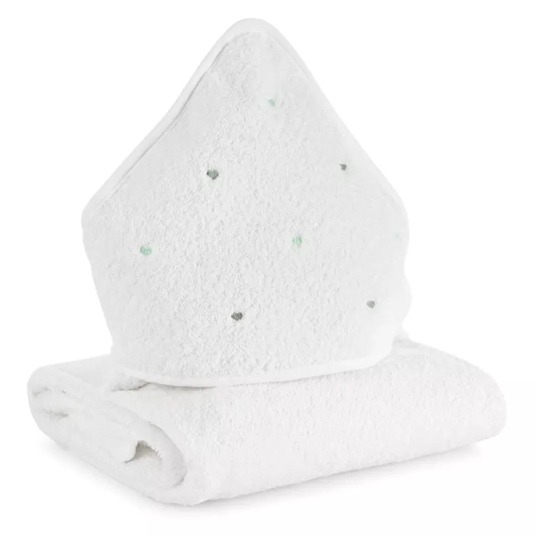 Ręcznik kąpielowy dziecięcy 100x100 cm bawełniany kolor biały,miętowy z kapturem i haftem serduszek 400 g/m2 BABY 60