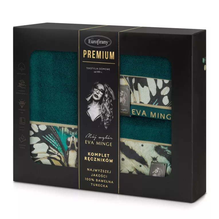 Zestaw ręczników bawełnianych na prezent 3 szt kolor ciemnoturkusowy 500 g/m2 Eva Minge