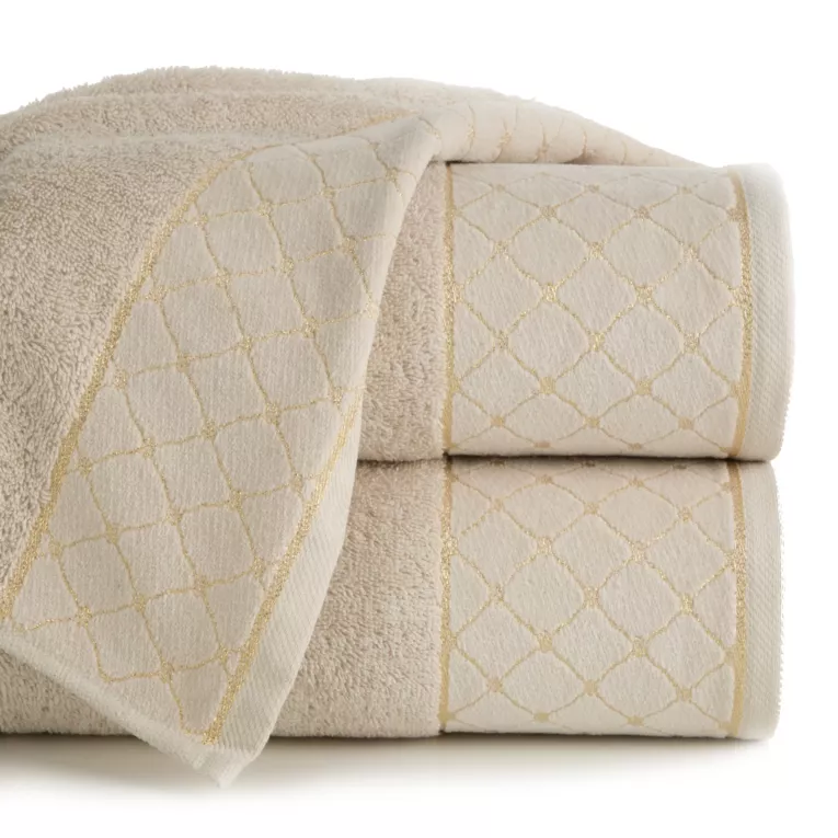 Ręcznik kąpielowy 70x140 cm bawełniany kolor beżowy z miękką szenilową bordiurą 520 g/m2 MARTHA