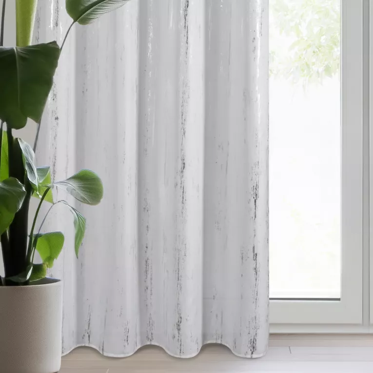 Zasłona biało, srebrzysta zdobiona błyszczącym nadrukiem 140x250 cm przelotka - LIBI